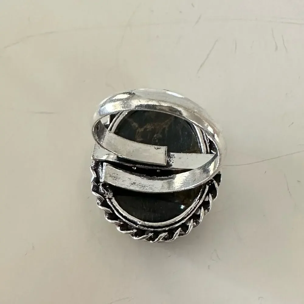 Beautiful cherry creek, Jasper gemstone ring stamp 95 silver plated adjustable‎ - Picture 3 of 6